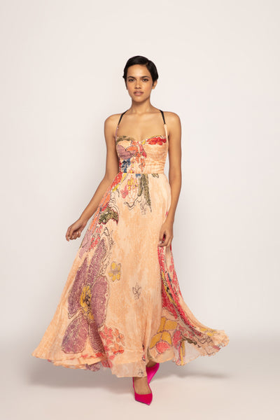 Saaksha & Kinni Hand Micro Pleated Maxi Dress With Adjustable Straps indian designer wear online shopping melange singapore