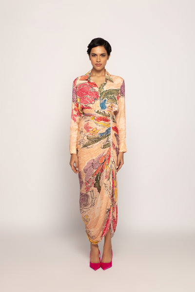 Saaksha & Kinni Periwinkle Print Hand Micro Pleated Skirt With Zipper Detailing indian designer wear online shopping melange singapore