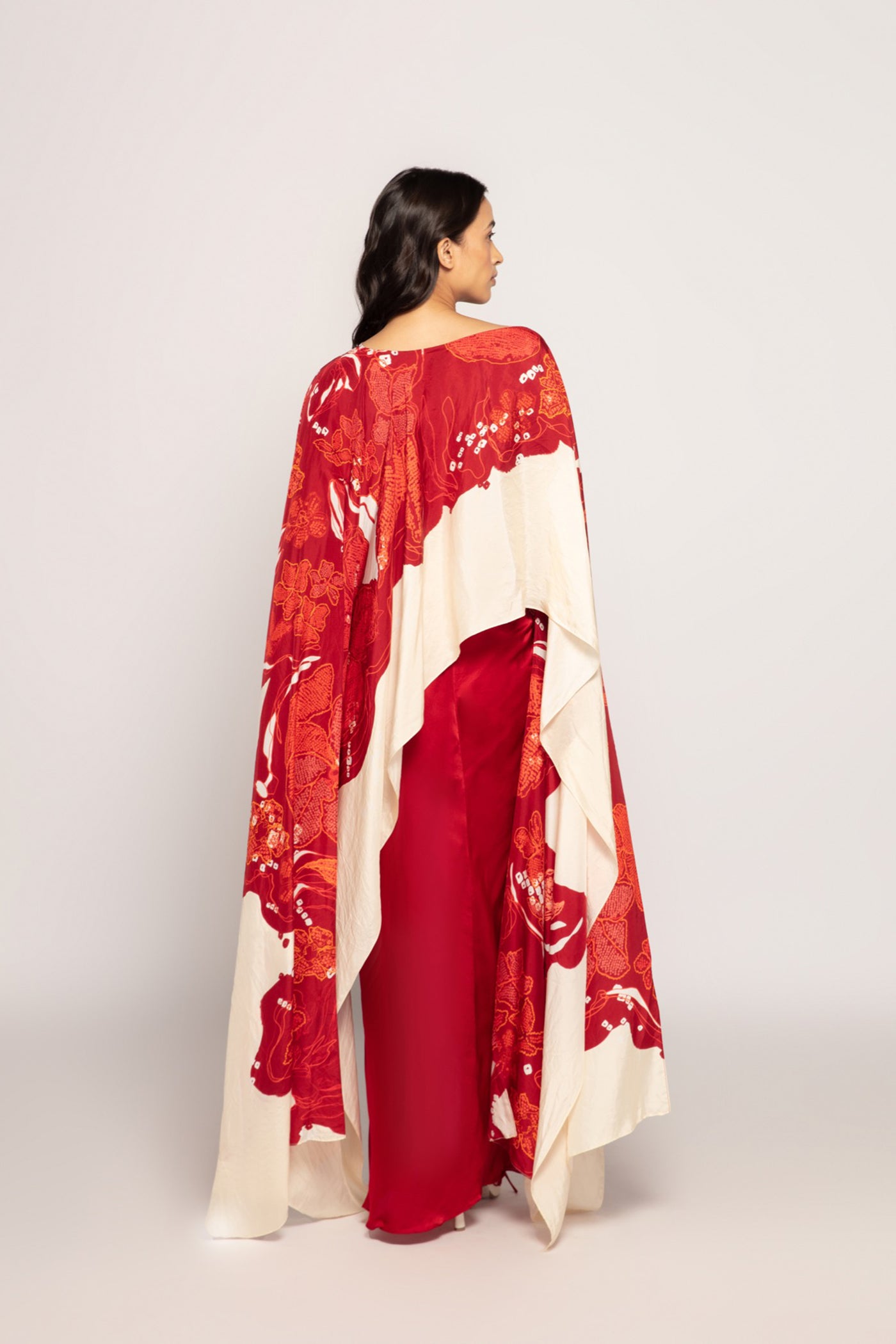 Saaksha & Kinni Periwinkle Bandhani Placement Print High Neck Kaftan Style Cape indian designer wear online shopping melange singapore