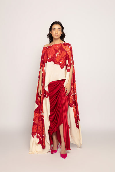 Saaksha & Kinni Periwinkle Bandhani Placement Print High Neck Kaftan Style Cape indian designer wear online shopping melange singapore