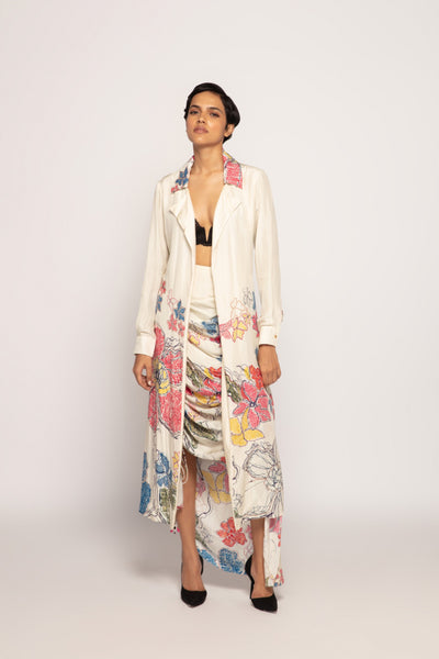 Saaksha & Kinni Periwinkle Bandhani Print Long Shirt Style Jacket indian designer wear online shopping melange singapore