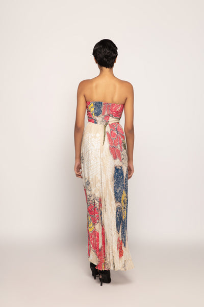 Saaksha & Kinni Hand Micro Pleated Maxi Dress With Customisable Side Slit indian designer wear online shopping melange singapore