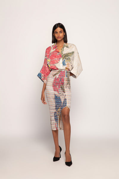 Saaksha & Kinni Periwinkle Bandhani Print Smocked Skirt indian designer wear online shopping melange singapore