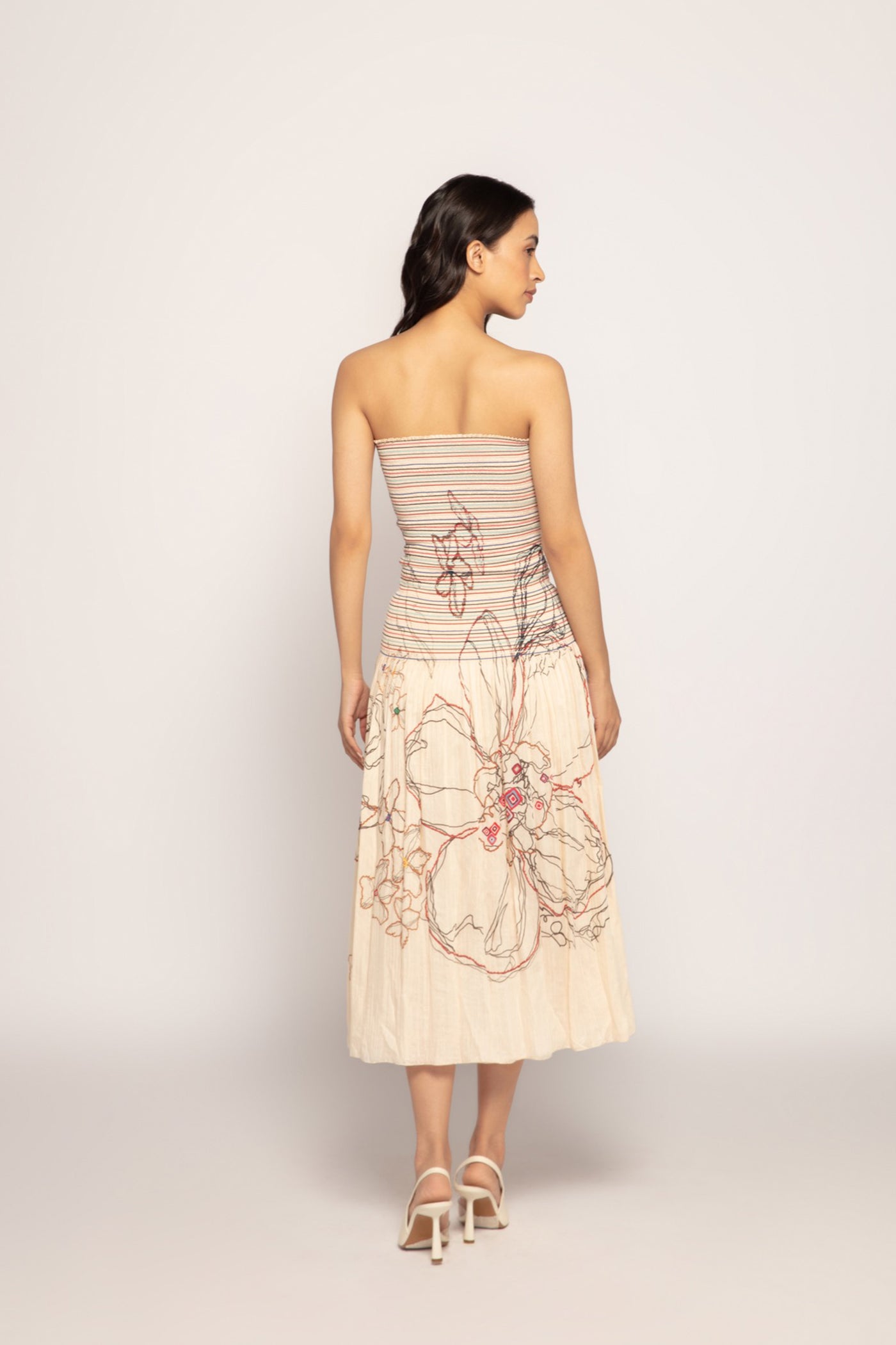 Saaksha & Kinni Stripe And Periwinkle Print Strapless Midi Dress indian designer wear online shopping melange singapore