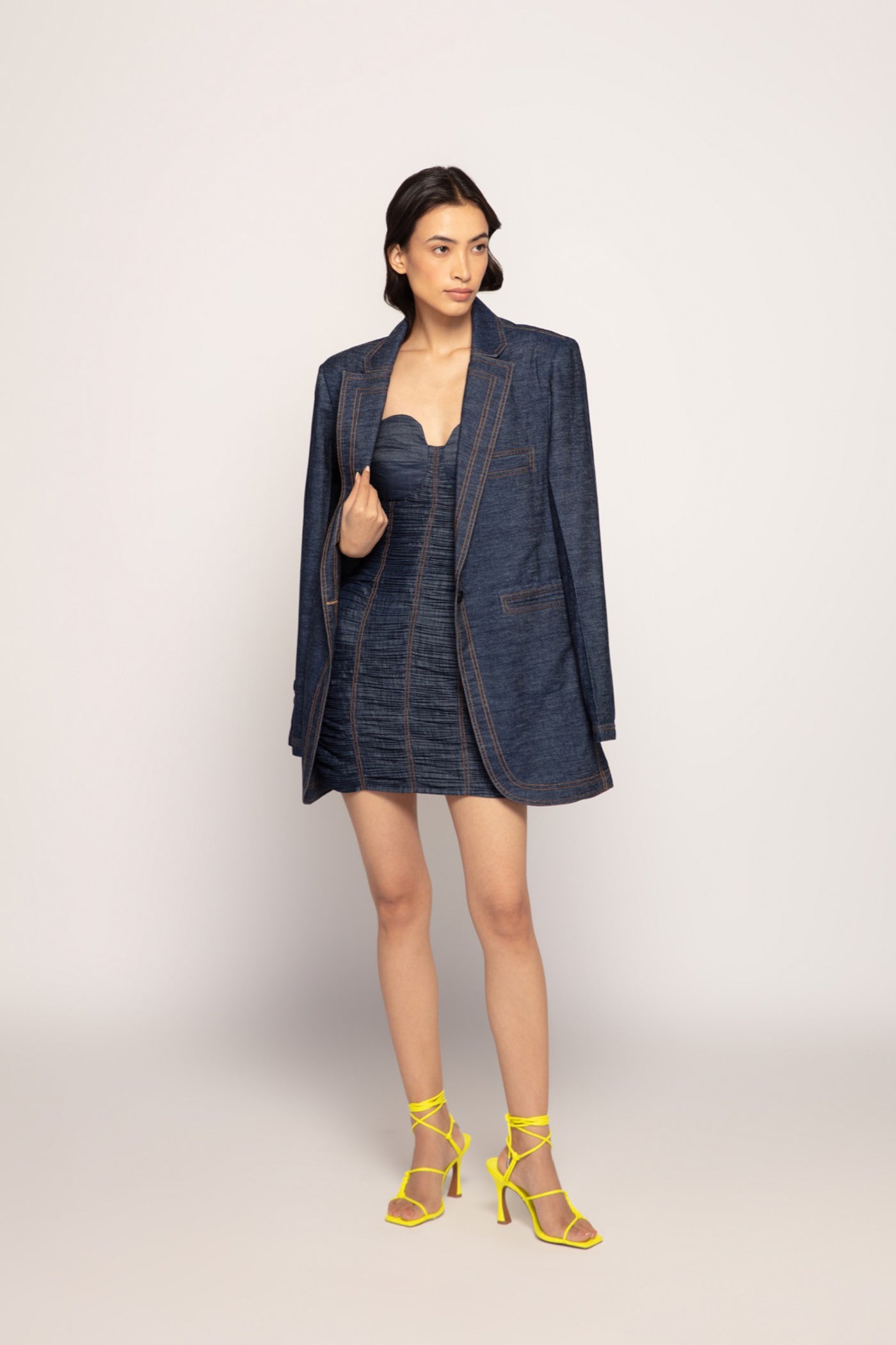 Saaksha & Kinni Tailored Denim Jacket indian designer wear online shopping melange singapore