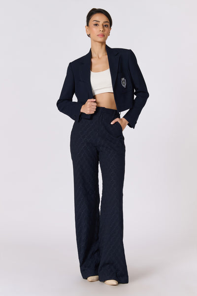 Shantanu & Nikhil Amy Jackson In Sncc Navy Adamas Embroidered Trousers indian designer wear online shopping melange singapore