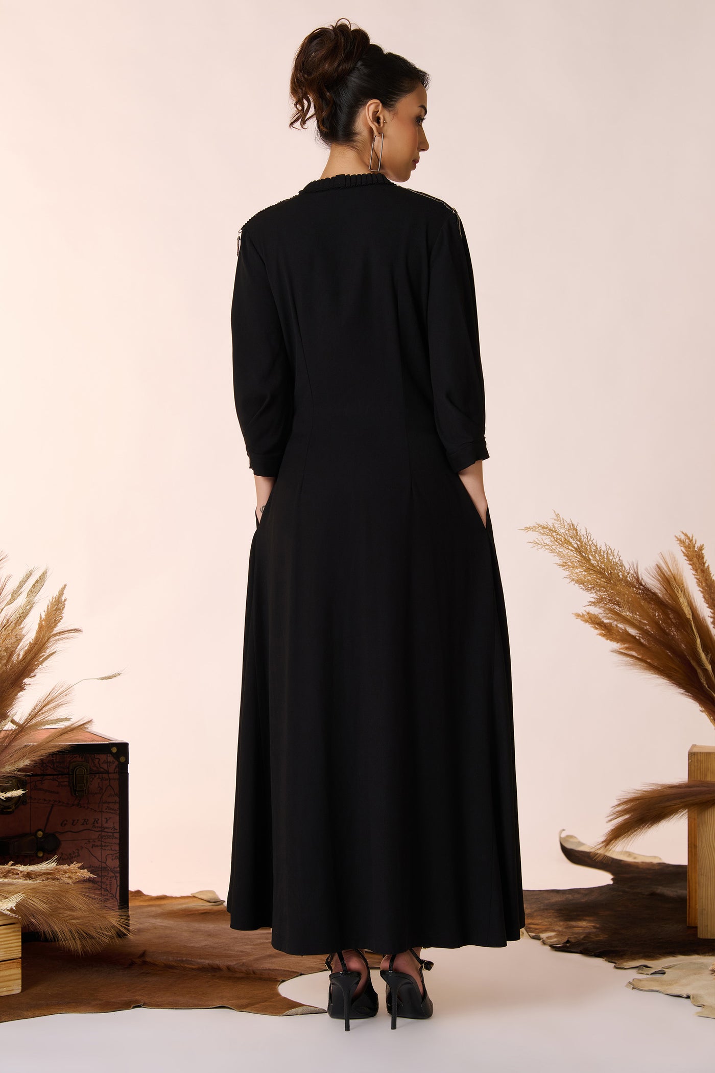 Shantanu & Nikhil Asymmetric Black Shirt Dress indian designer wear online shopping melange singapore