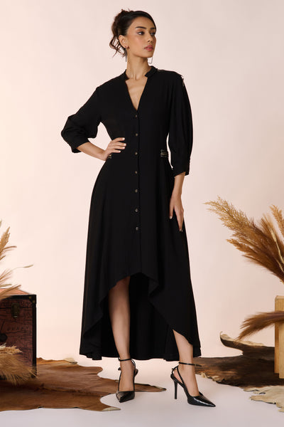 Shantanu & Nikhil Asymmetric Black Shirt Dress indian designer wear online shopping melange singapore