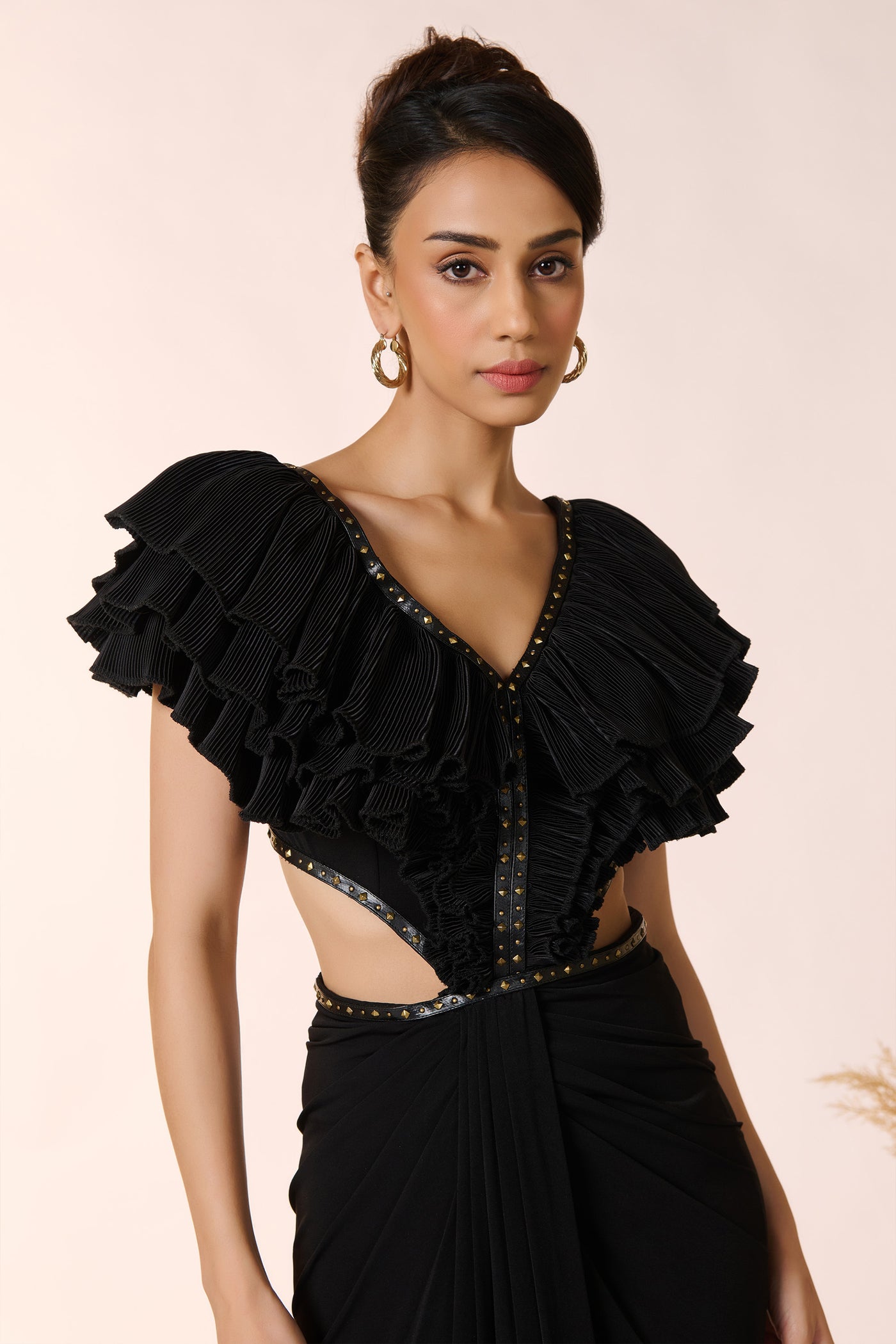 Shantanu & Nikhil Black Flounced Gown with Slit indian designer wear online shopping melange singapore