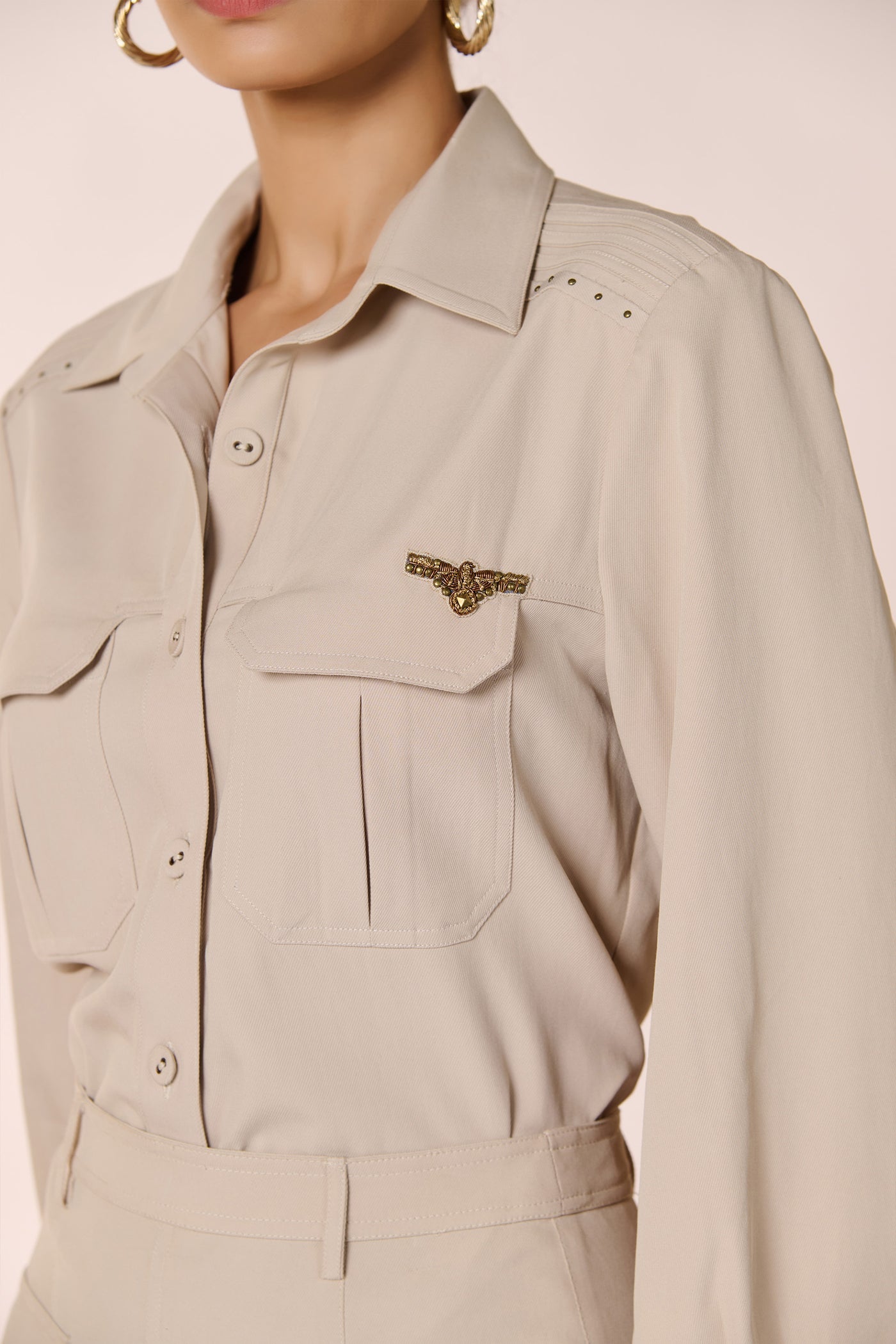Shantanu & Nikhil Ecru Utility Shirt indian designer wear online shopping melange singapore