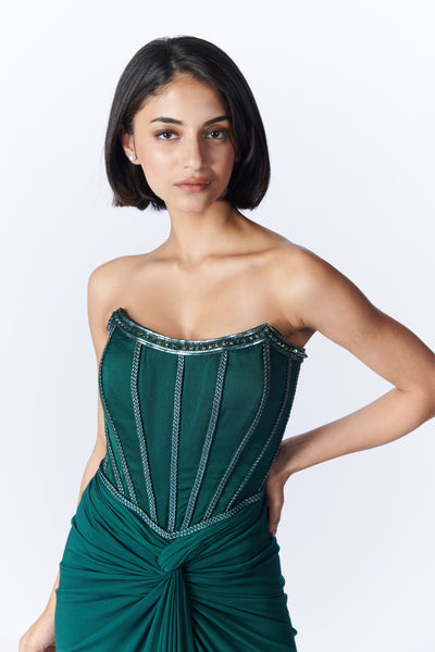 Shantanu & Nikhil Emerald Corset Saree Gown indian designer wear online shopping melange singapore