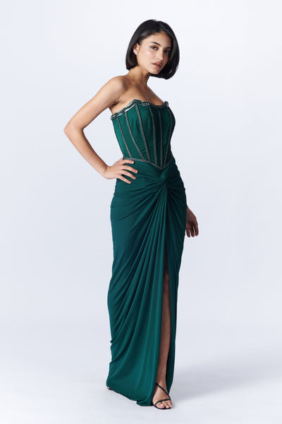 Shantanu & Nikhil Emerald Corset Saree Gown indian designer wear online shopping melange singapore