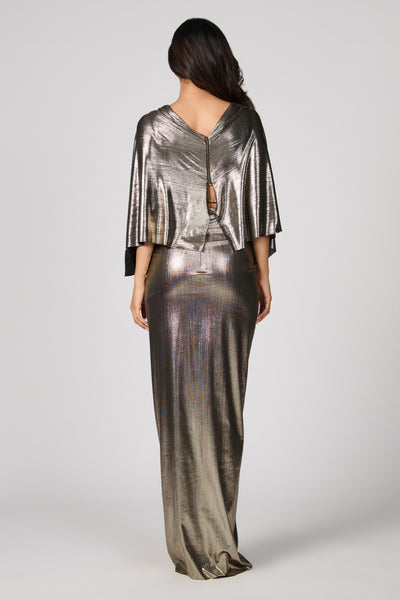 Shantanu & Nikhil Metallic Exaggerated Draped Sleeve Top indian designer wear online shopping melange singapore