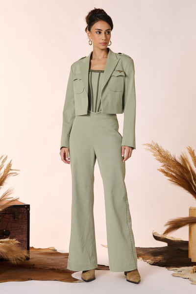 Shantanu & Nikhil Military Green Crop Jacket indian designer wear online shopping melange singapore