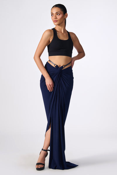 Shantanu & Nikhil Navy Twisted Drape Skirt indian designer wear online shopping melange singapore