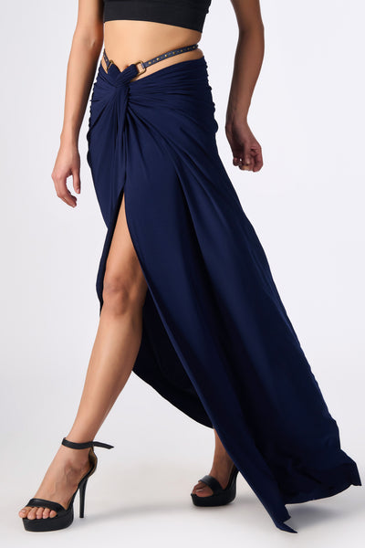 Shantanu & Nikhil Navy Twisted Drape Skirt indian designer wear online shopping melange singapore