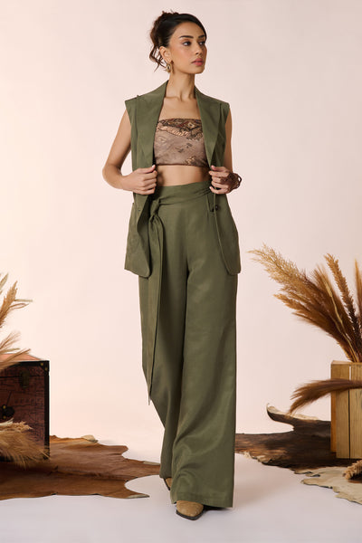 Shantanu & Nikhil Olive Trousers indian designer wear online shopping melange singapore