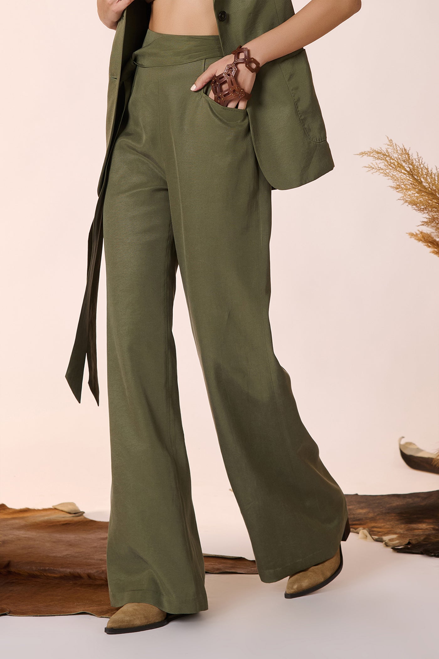 Shantanu & Nikhil Olive Trousers indian designer wear online shopping melange singapore