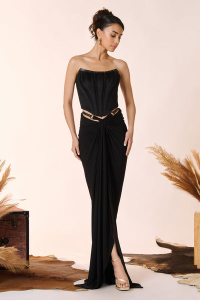 Shantanu & Nikhil Pleated Black Corset indian designer wear online shopping melange singapore