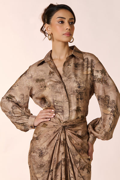 Shantanu & Nikhil Printed Bishop Sleeves Top indian designer wear online shopping melange singapore