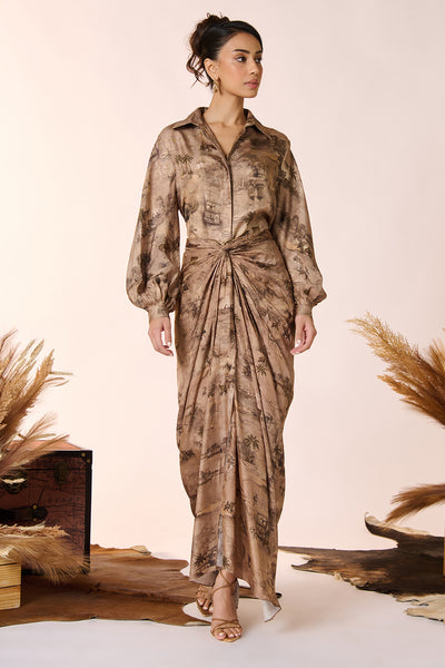 Shantanu & Nikhil Printed Bishop Sleeves Top indian designer wear online shopping melange singapore