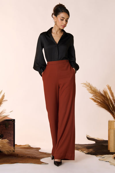 Shantanu & Nikhil Rust Retro Flared Trousers indian designer wear online shopping melange singapore