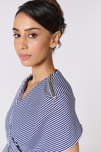 Shantanu & Nikhil SNCC Draped Dress Off White Navy indian designer wear online shopping melange singapore