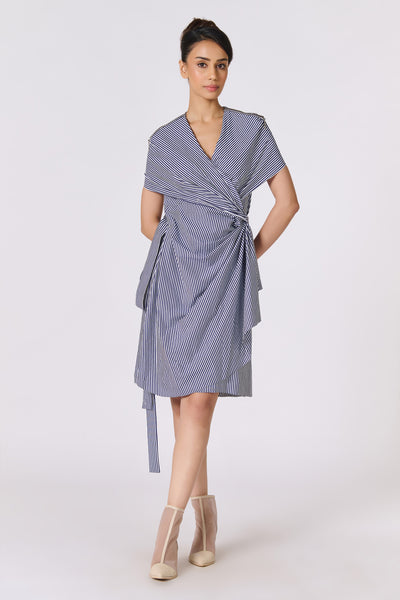 Shantanu & Nikhil SNCC Draped Dress Off White Navy indian designer wear online shopping melange singapore