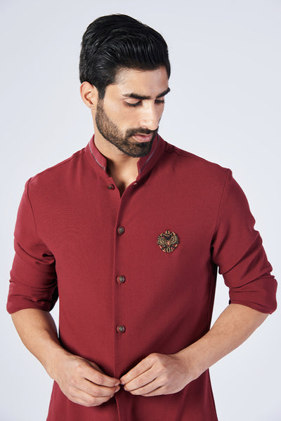 Shantanu & Nikhil Menswear Cherry Crested Shirt Kurta designer wear online shopping melange singapore