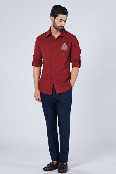 Shantanu & Nikhil Menswear Cherry Shirt With Embroidered Crest indian designer wear online shopping melange singapore