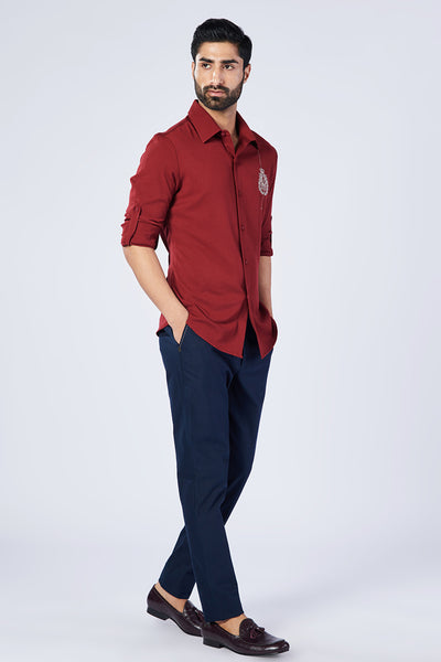 Shantanu & Nikhil Menswear Cherry Shirt With Embroidered Crest indian designer wear online shopping melange singapore