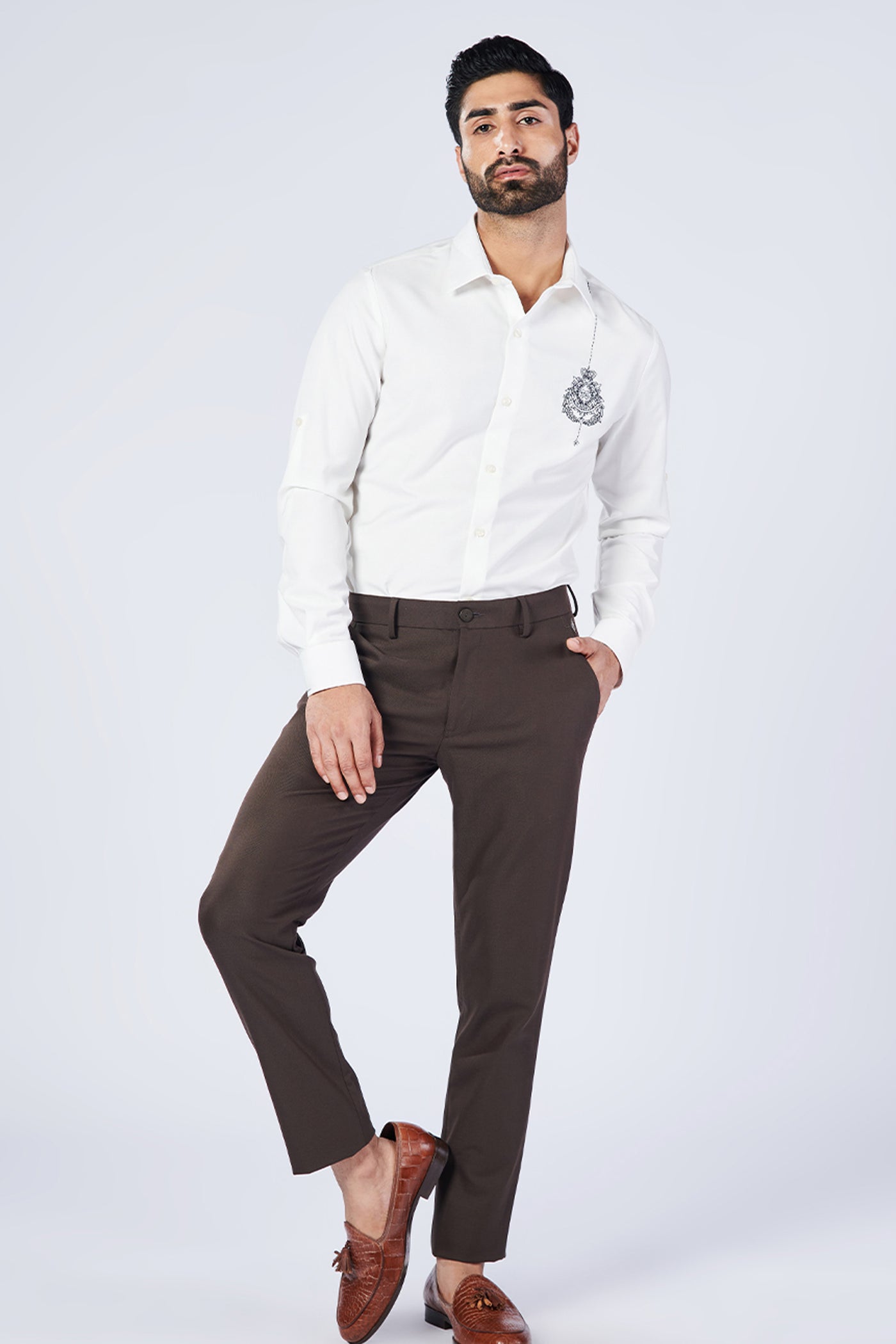 Shantanu & Nikhil Menswear Choco Slim Fit Trousers indian designer wear online shopping melange singapore