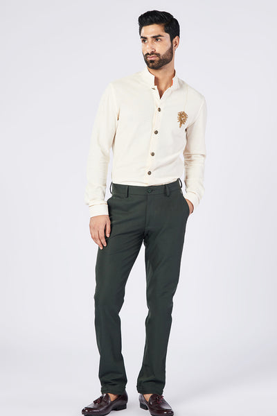 Shantanu & Nikhil Menswear Classic Military Green Trousers With Adamas indian designer wear online shopping melange singapore