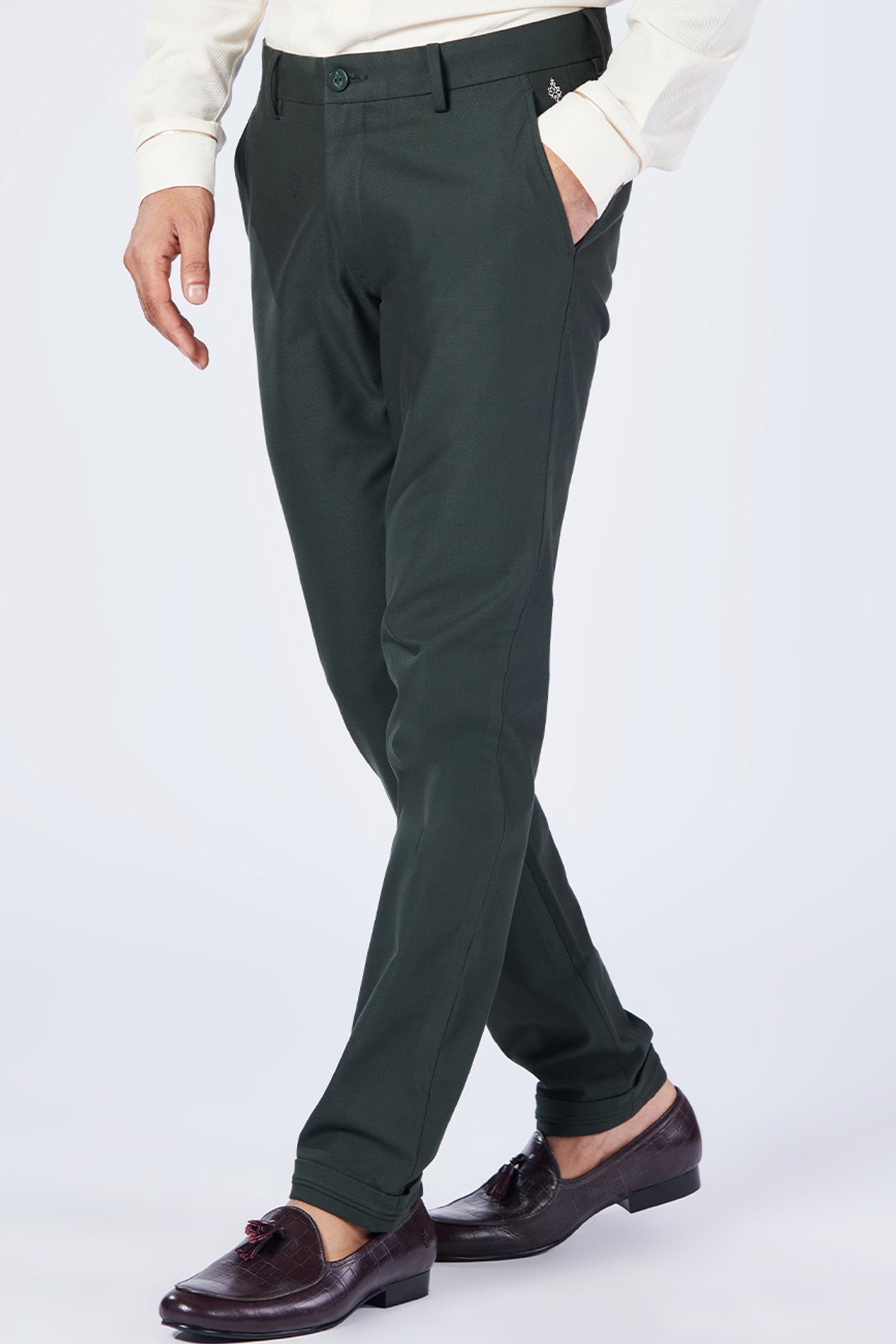 Shantanu & Nikhil Menswear Classic Military Green Trousers With Adamas indian designer wear online shopping melange singapore