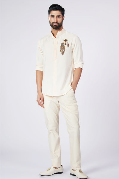 Shantanu & Nikhil Menswear Classic Shirt With Embroidered Patchwork indian designer wear online shopping melange singapore