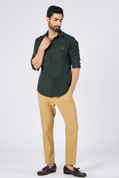 Shantanu & Nikhil Menswear Crested Military Green Shirt indian designer wear online shopping melange singapore