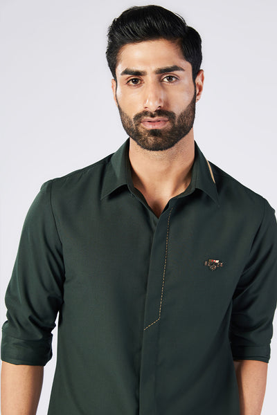 Shantanu & Nikhil Menswear Crested Military Green Shirt indian designer wear online shopping melange singapore