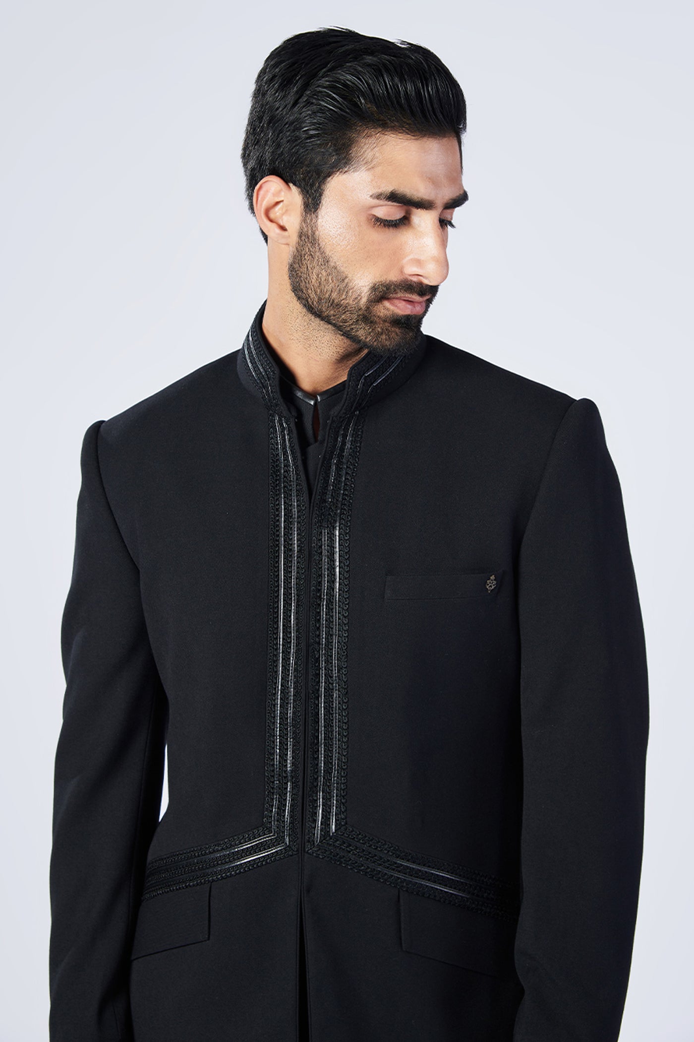 Shantanu & Nikhil Menswear Black Embroidered Bandhgala designer wear online shopping melange singapore