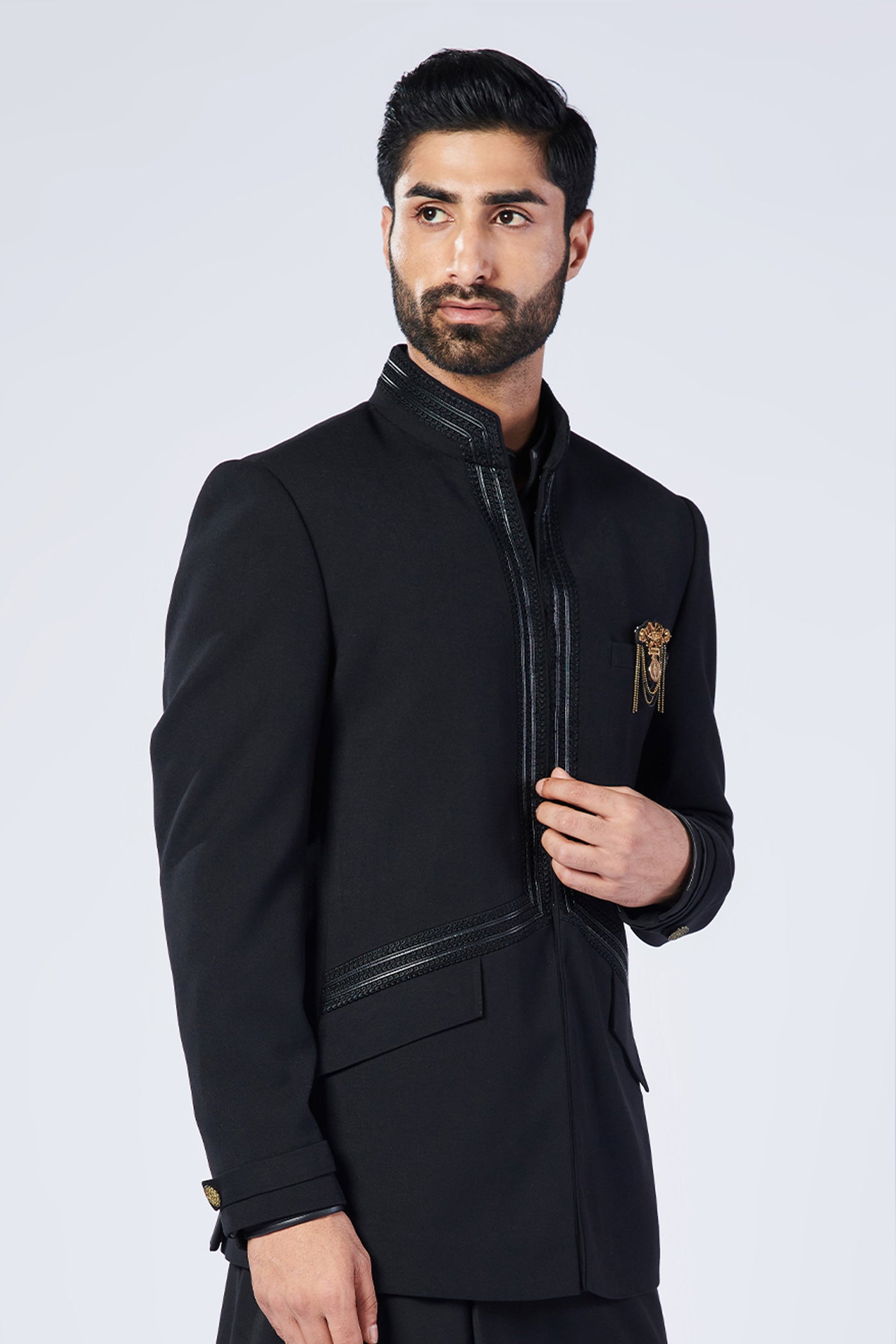 Shantanu & Nikhil Menswear Black Embroidered Bandhgala designer wear online shopping melange singapore