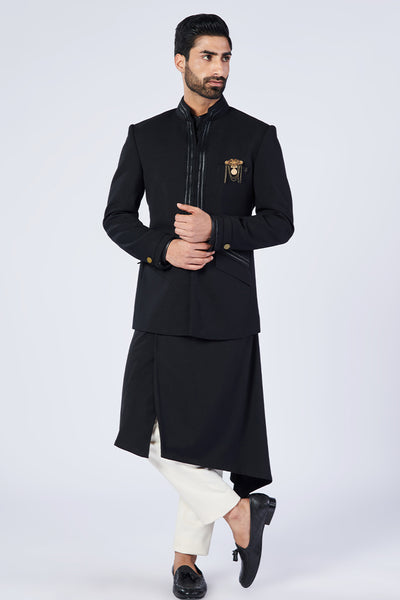 Shantanu & Nikhil Menswear Black Embroidered Bandhgala designer wear online shopping melange singapore
