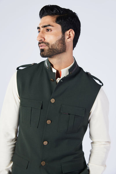 Shantanu & Nikhil Menswear Military Nehruvian Waistcoat designer wear online shopping melange singapore