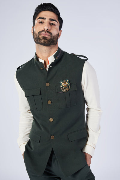 Shantanu & Nikhil Menswear Military Nehruvian Waistcoat designer wear online shopping melange singapore