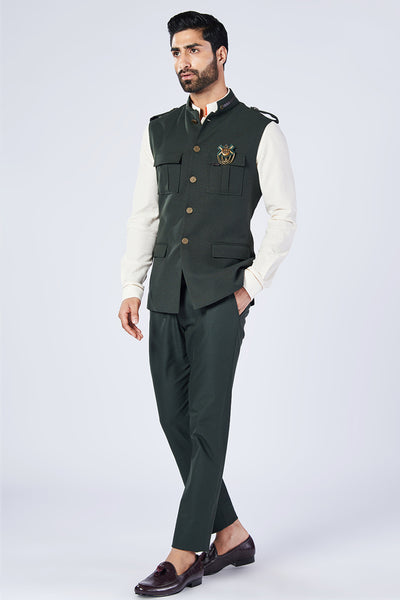 Shantanu & Nikhil Menswear Military Nehruvian Waistcoat designer wear online shopping melange singapore