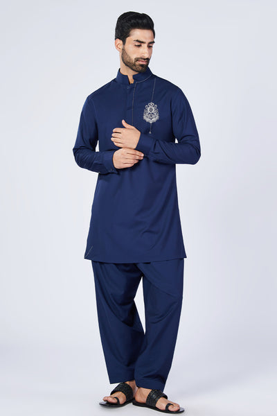 Shantanu & Nikhil Menswear Navy Pleated Pants indian designer wear online shopping melange singapore