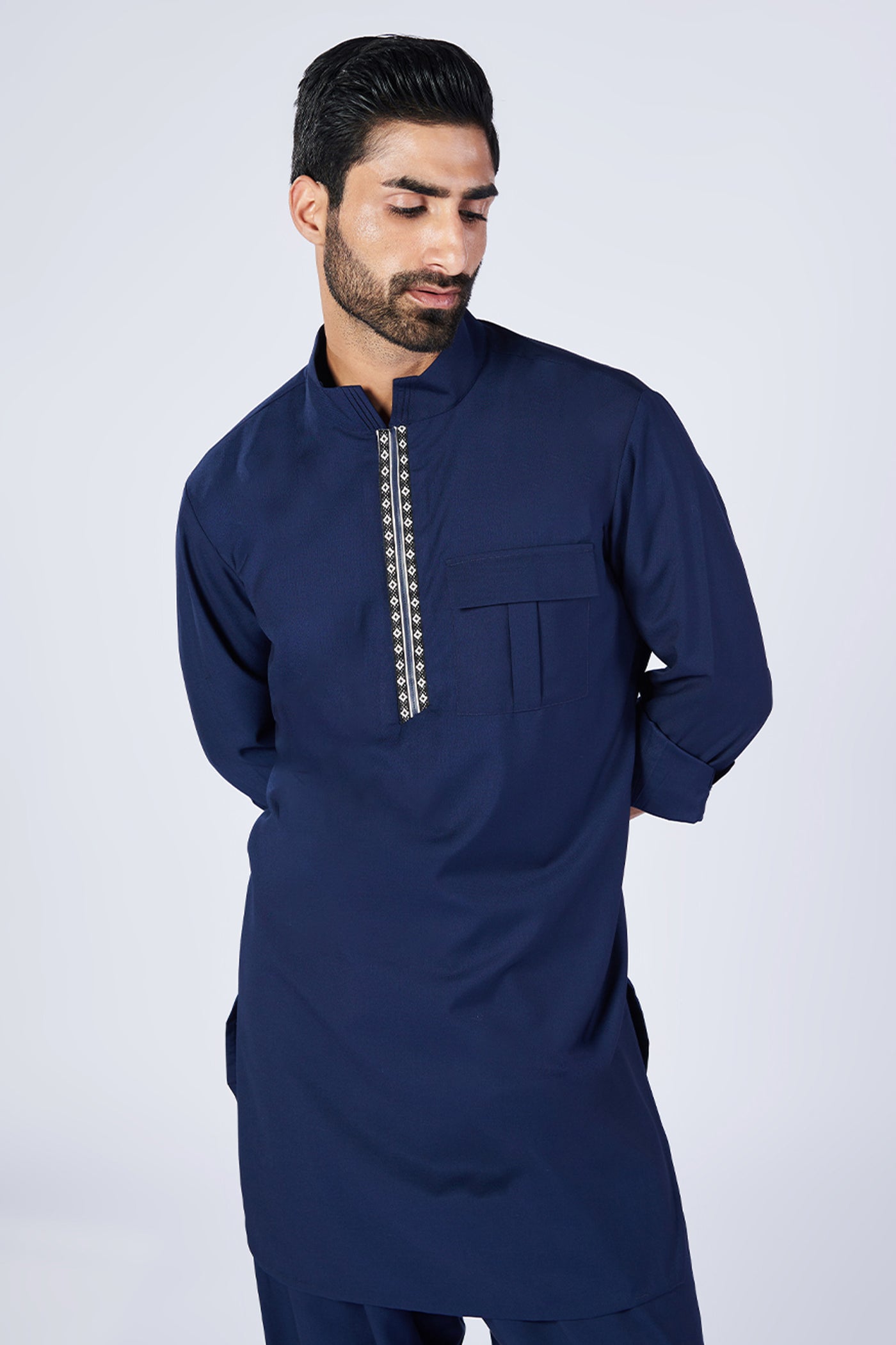 Shantanu & Nikhil Menswear Navy Slim Fit Kurtaindian designer wear online shopping melange singapore