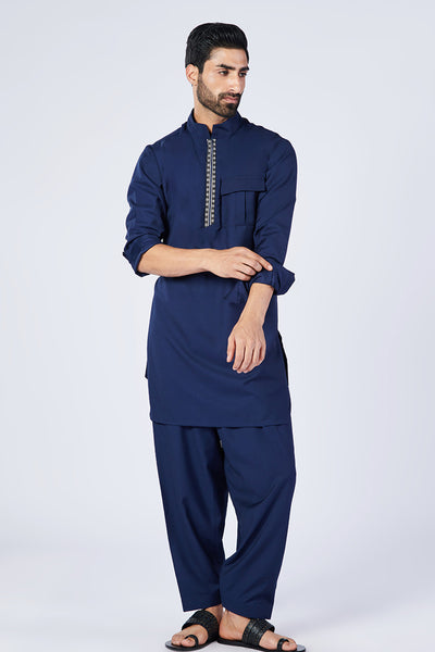 Shantanu & Nikhil Menswear Navy Slim Fit Kurtaindian designer wear online shopping melange singapore