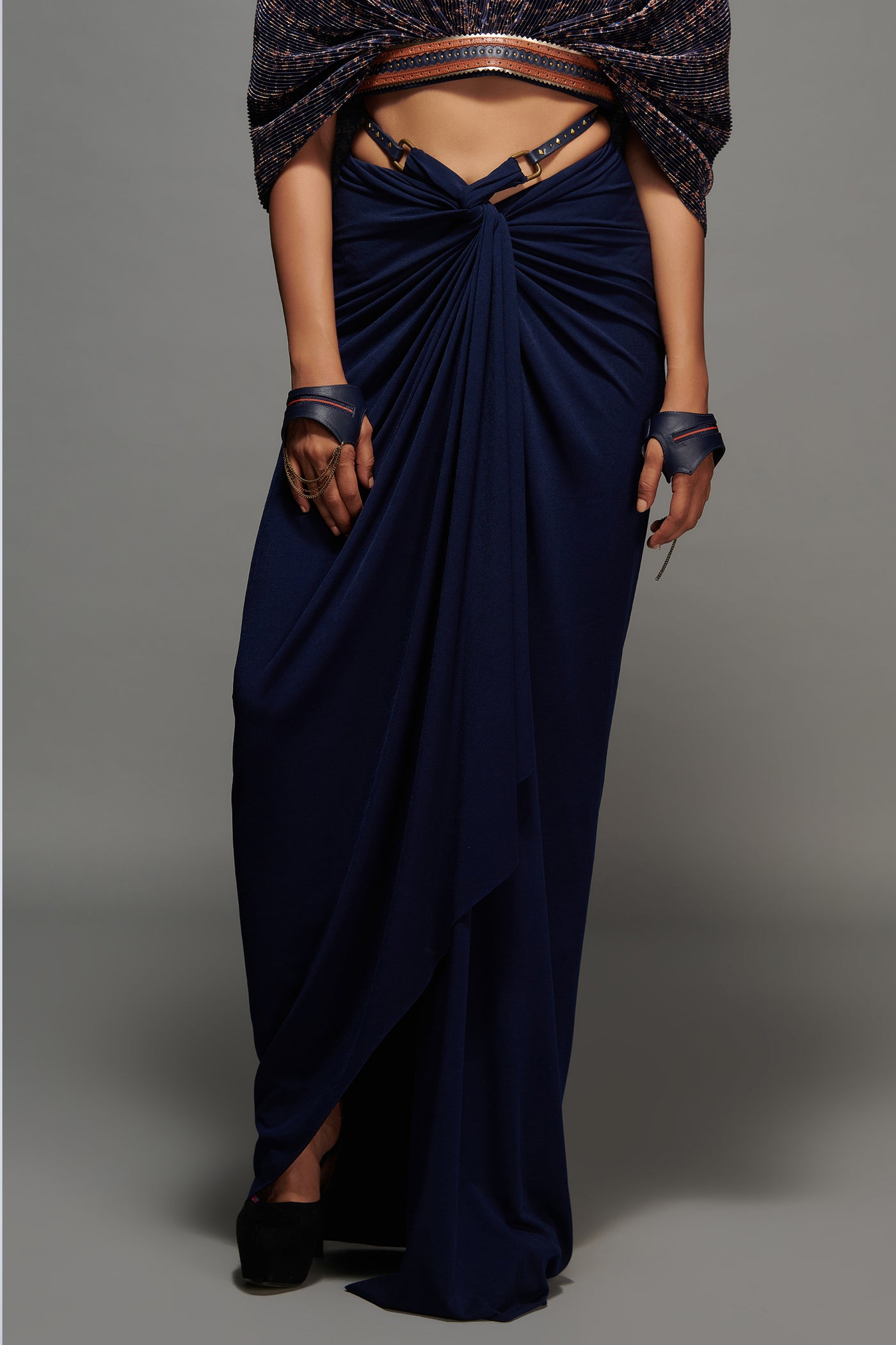 Shantanu & Nikhil Navy Twisted Drape Skirt indian designer wear online shopping melange singapore