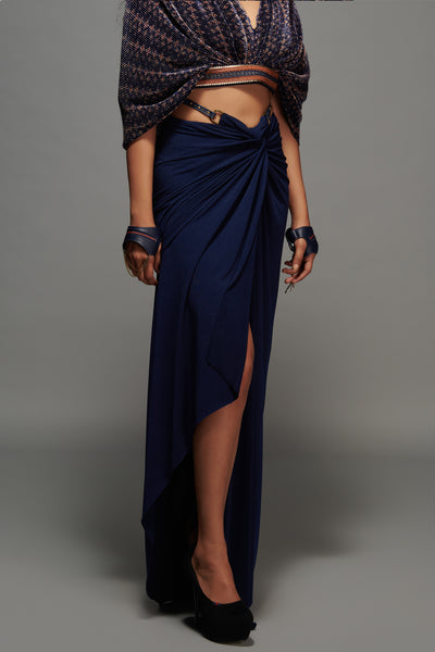 Shantanu & Nikhil Navy Twisted Drape Skirt indian designer wear online shopping melange singapore