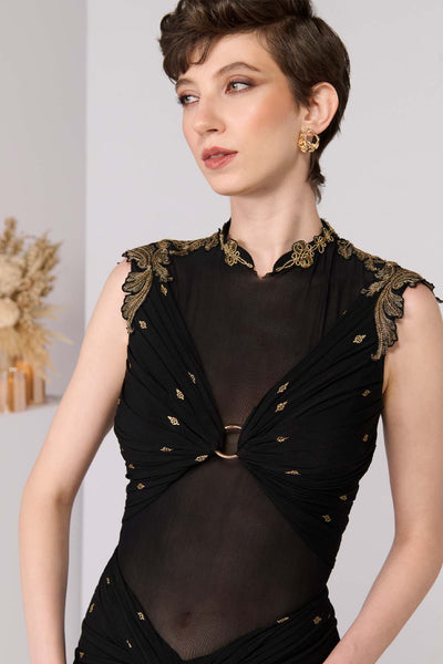 Shantanu & Nikhil Adamas Printed Draped Gown indian designer wear online shopping melange singapore 
