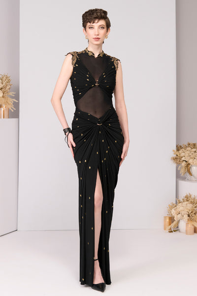 Shantanu & Nikhil Adamas Printed Draped Gown indian designer wear online shopping melange singapore 
